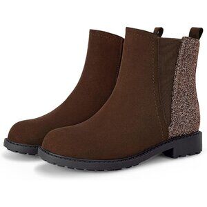 Girls Glitter Chocolate Ankle Boots Side Zipper Comfortable Chelsea Dress Boot